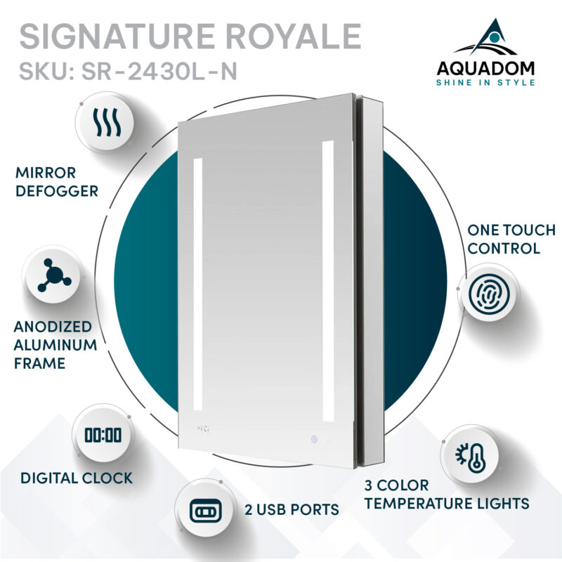 Signature Royale 24x30 Left Hinge LED Lighted Medicine Cabinet