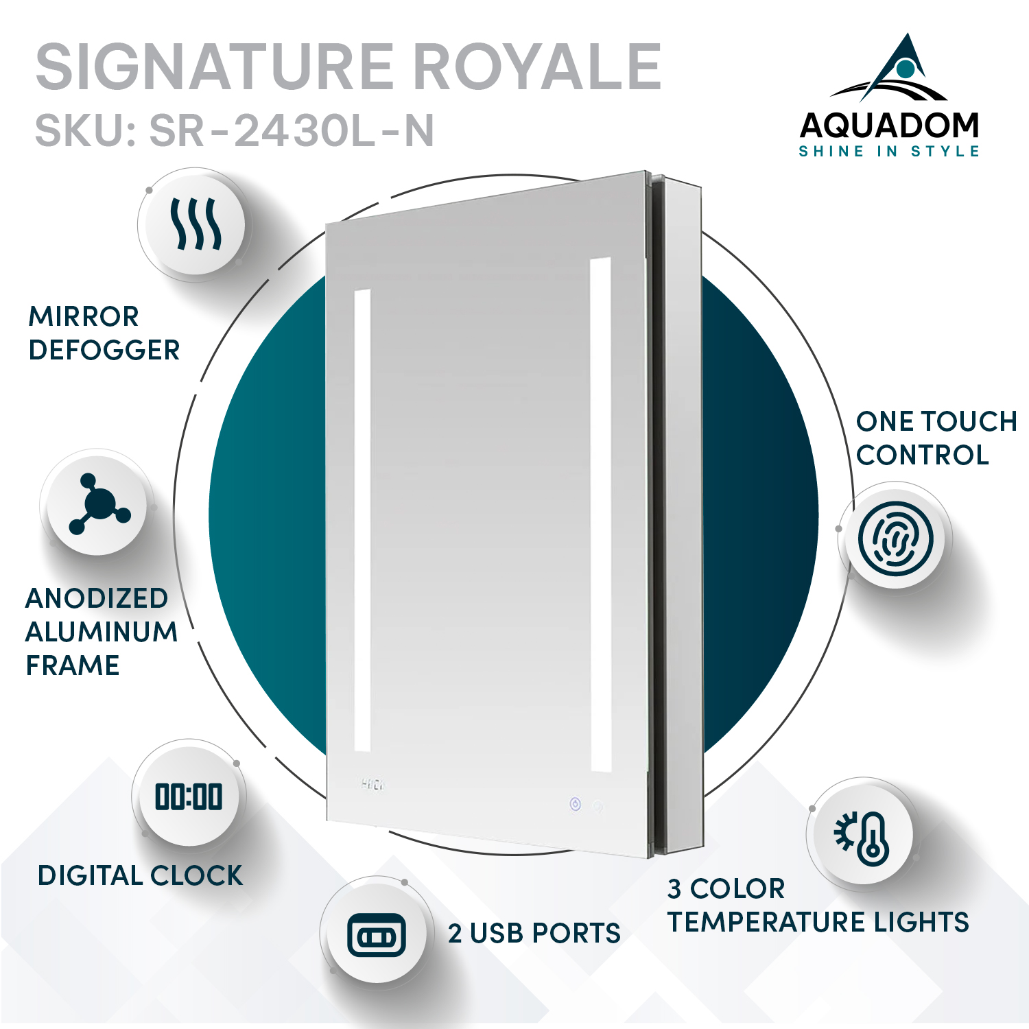 1 Signature Royale 24x30 Left Hinge LED Lighted Medicine Cabinet