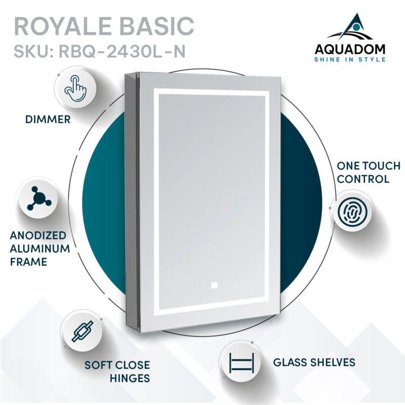 Royale Basic Q 24x30 Left Hinge LED Lighted Medicine Cabinet