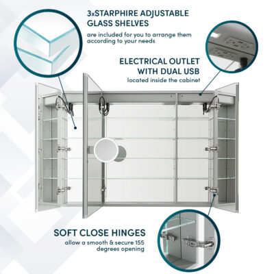 Signature Royale 48×30 LED Lighted Triple Door Medicine Cabinet