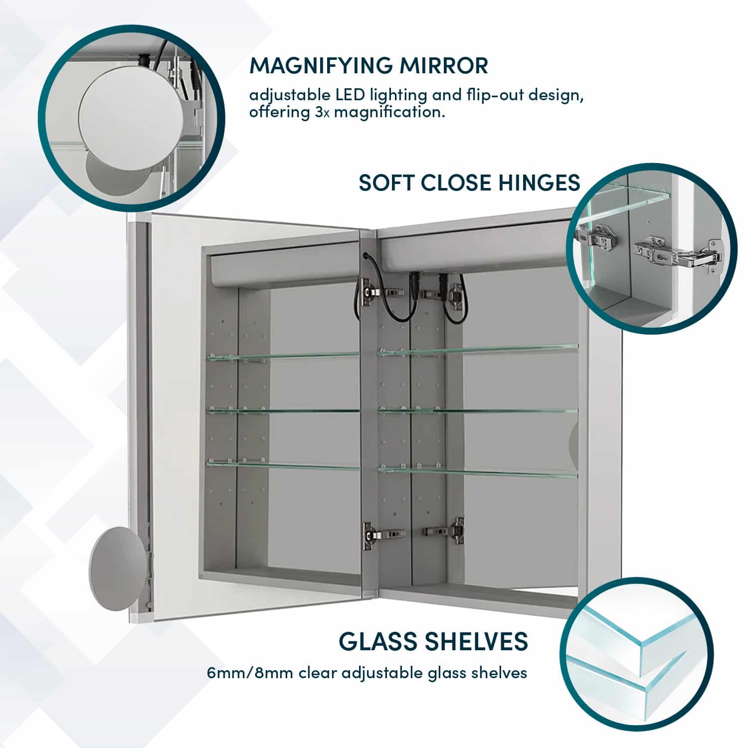 Royale Basic Q 24x30 Left Hinge LED Lighted Medicine Cabinet Royale Basic Q 24x30 Left Hinge LED Lighted Medicine Cabinet