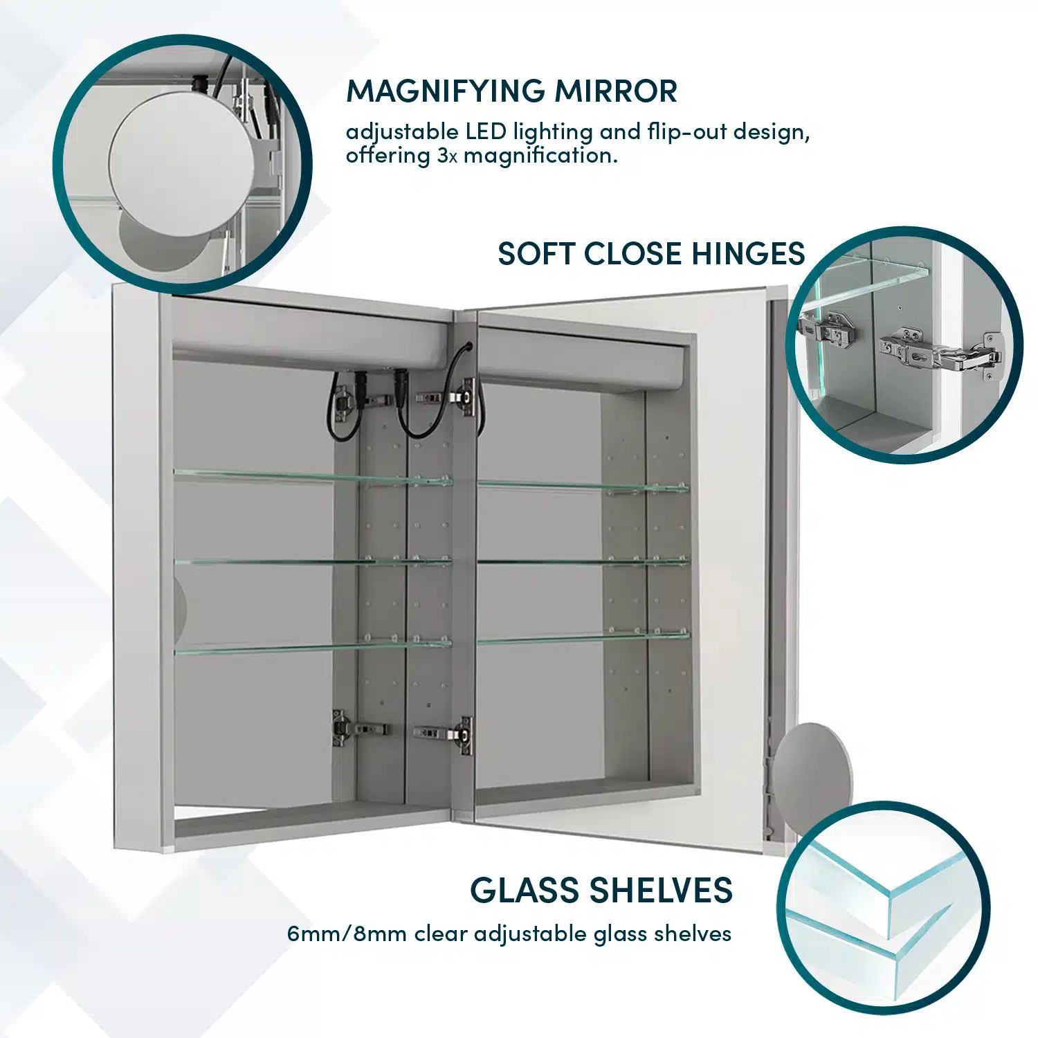 Royale Basic Q 24x30 Right Hinge LED Lighted Medicine Cabinet Royale Basic Q 24x30 Right Hinge LED Lighted Medicine Cabinet