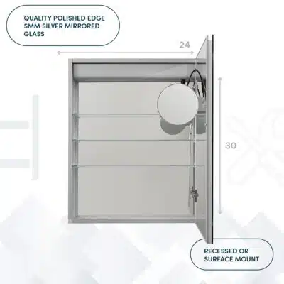 Royale Basic Q 24×30 Right Hinge LED Lighted Medicine Cabinet