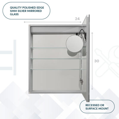 Royale Basic 24×30 Right Hinge LED Lighted Medicine Cabinet