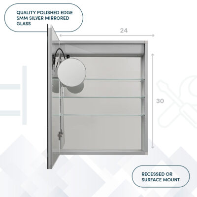 Royale Basic 24×30 Left Hinge LED Lighted Medicine Cabinet