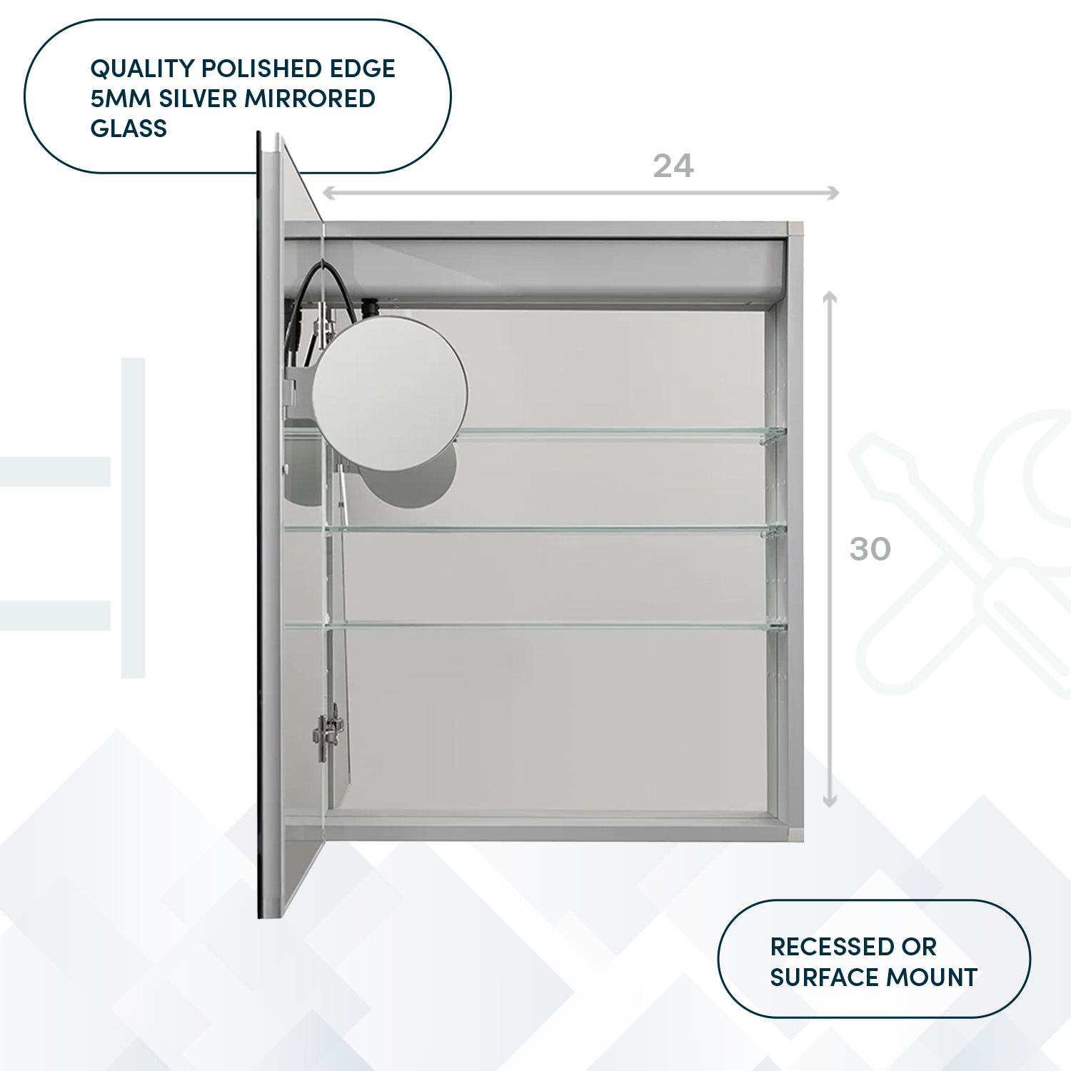 Royale Basic 24x30 Left Hinge LED Lighted Medicine Cabinet Royale Basic 24x30 Left Hinge LED Lighted Medicine Cabinet