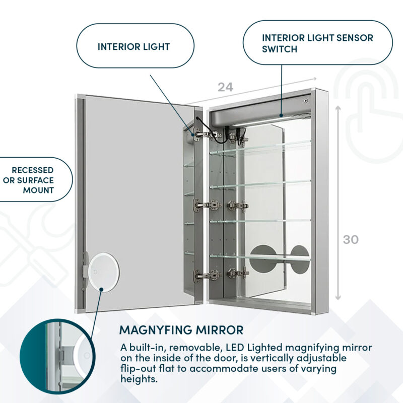 Signature Royale 24x30 Left Hinge LED Lighted Medicine Cabinet