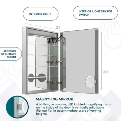 Signature Royale 24×30 Right Hinge LED Lighted Medicine Cabinet