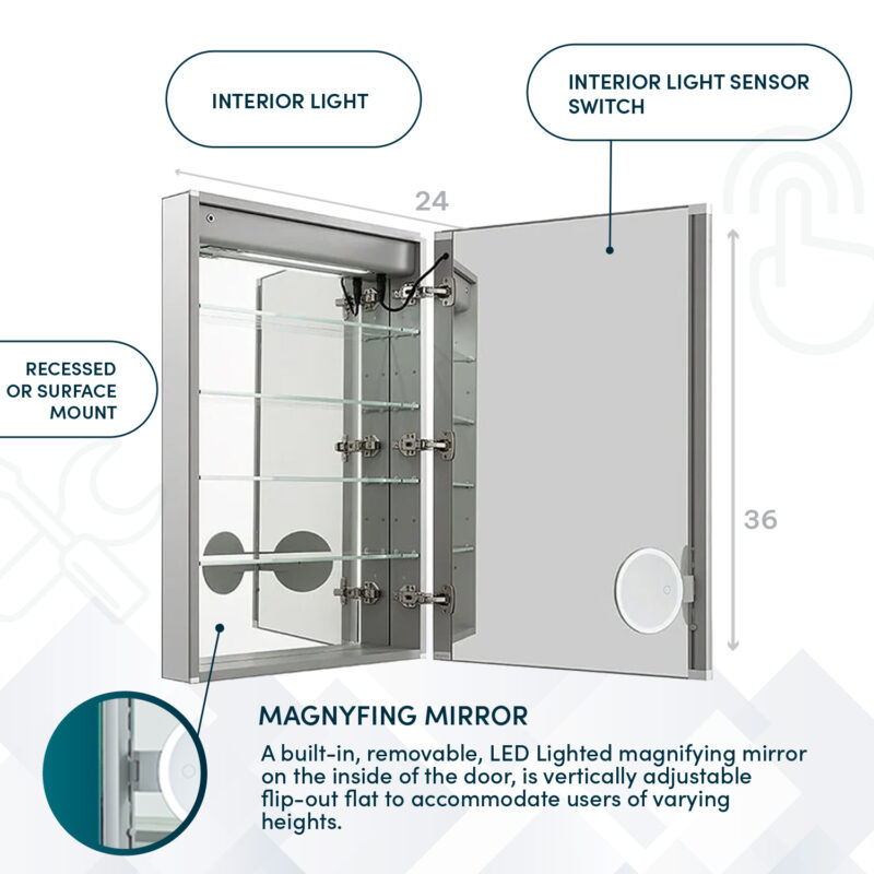 Signature Royale 24x36 Right Hinge LED Lighted Medicine Cabinet