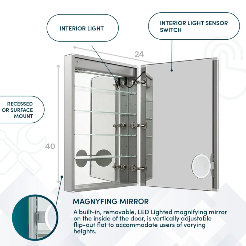 Signature Royale 24x40 Right Hinge LED Lighted Medicine Cabinet