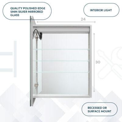 Royale Basic 24×30 Left Hinge LED Lighted Medicine Cabinet