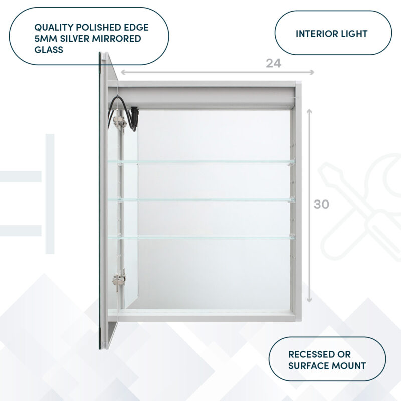 Royale Basic 24x30 Left Hinge LED Lighted Medicine Cabinet