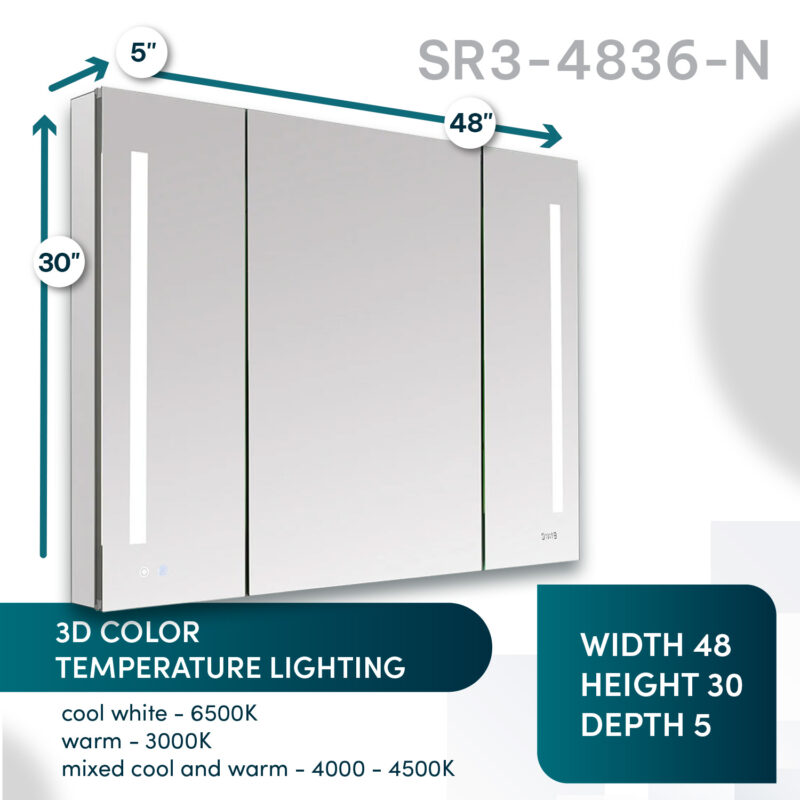 Signature Royale 48x30 LED Lighted Triple Door Medicine Cabinet