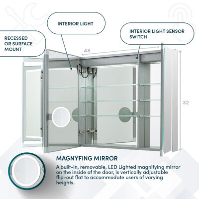 Edge Royale 48×32 LED Lighted Triple Door Medicine Cabinet