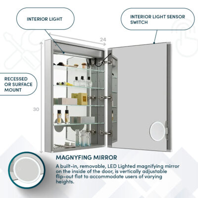 Royale Plus 24×30 Right Hinge LED Lighted Medicine Cabinet