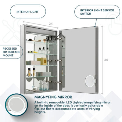 Royale Plus 24×36 Right Hinge LED Lighted Medicine Cabinet