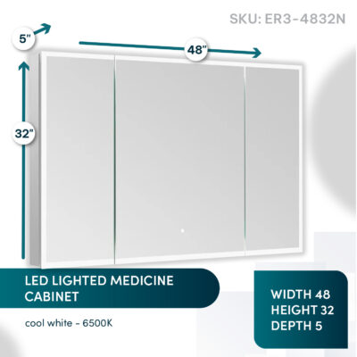 Edge Royale 48×32 LED Lighted Triple Door Medicine Cabinet