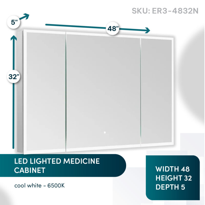 Edge Royale 48x32 LED Lighted Triple Door Medicine Cabinet