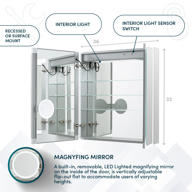 Edge Royale 36x32 LED Lighted Medicine Cabinet