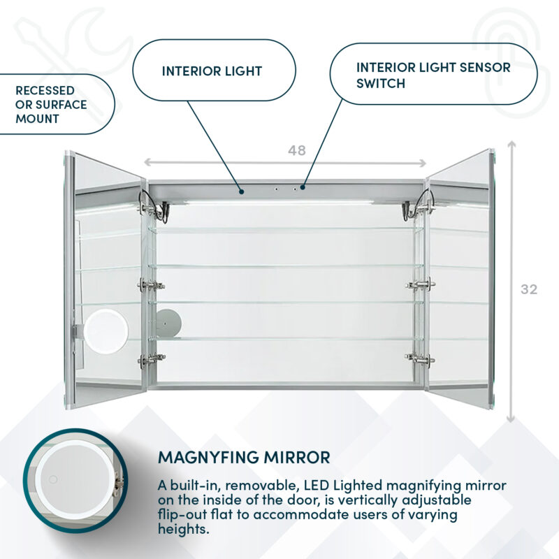 Edge Royale 48x32 LED Lighted Medicine Cabinet