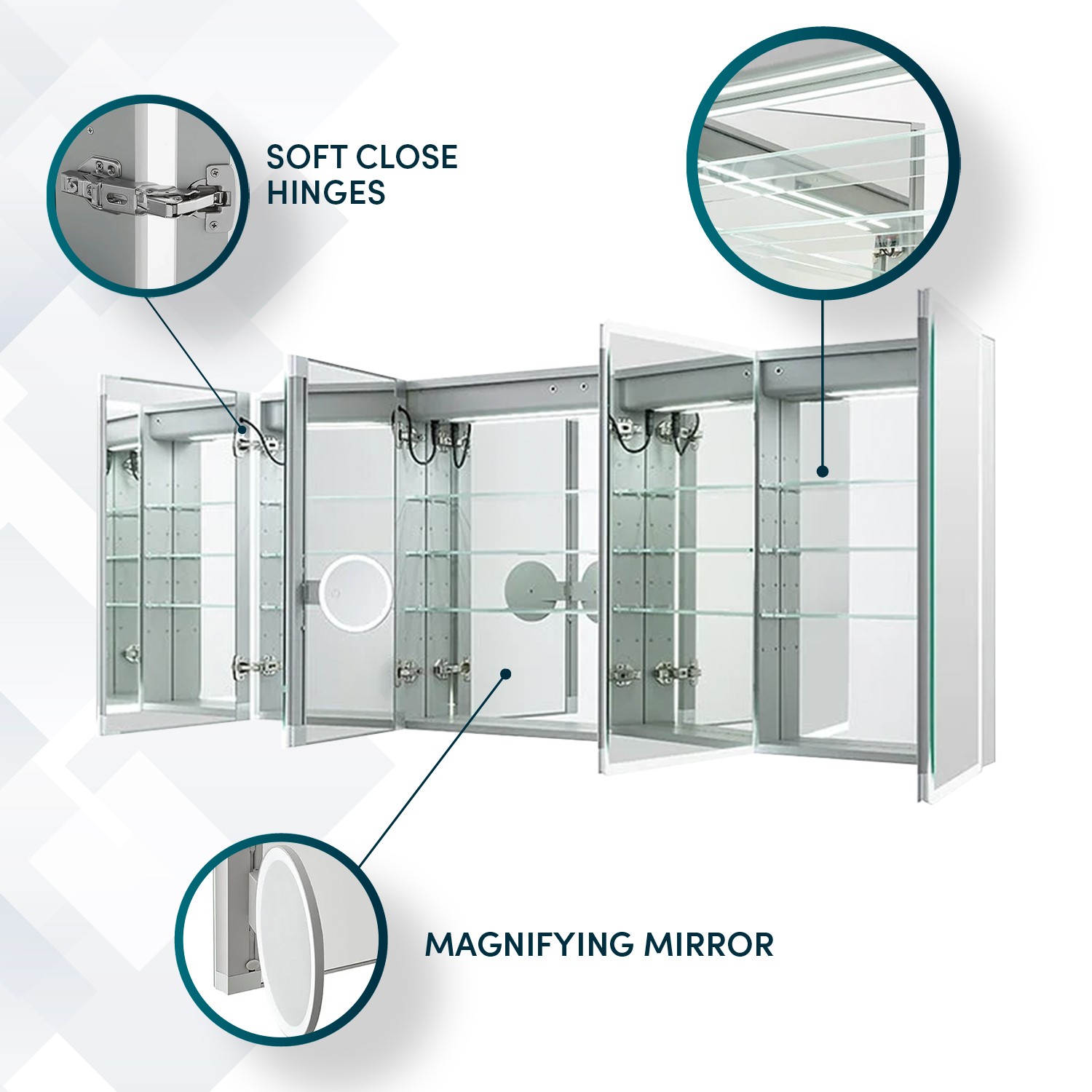ER-7232 LED Medicine Cabinet Information (2) Edge Royale 72x32 LED Lighted Medicine Cabinets