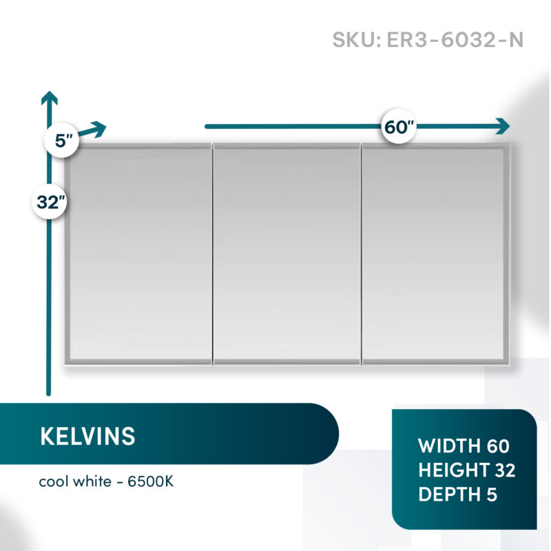 Edge Royale 60x32 LED Lighted Triple Door Medicine Cabinet