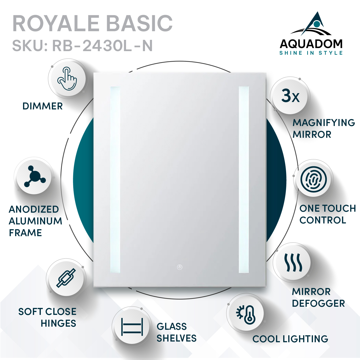 Royale Basic 24x30 Left Hinge LED Lighted Medicine Cabinet Royale Basic 24x30 Left Hinge LED Lighted Medicine Cabinet
