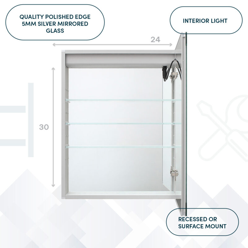 Royale Basic 24x30 Right Hinge LED Lighted Medicine Cabinet