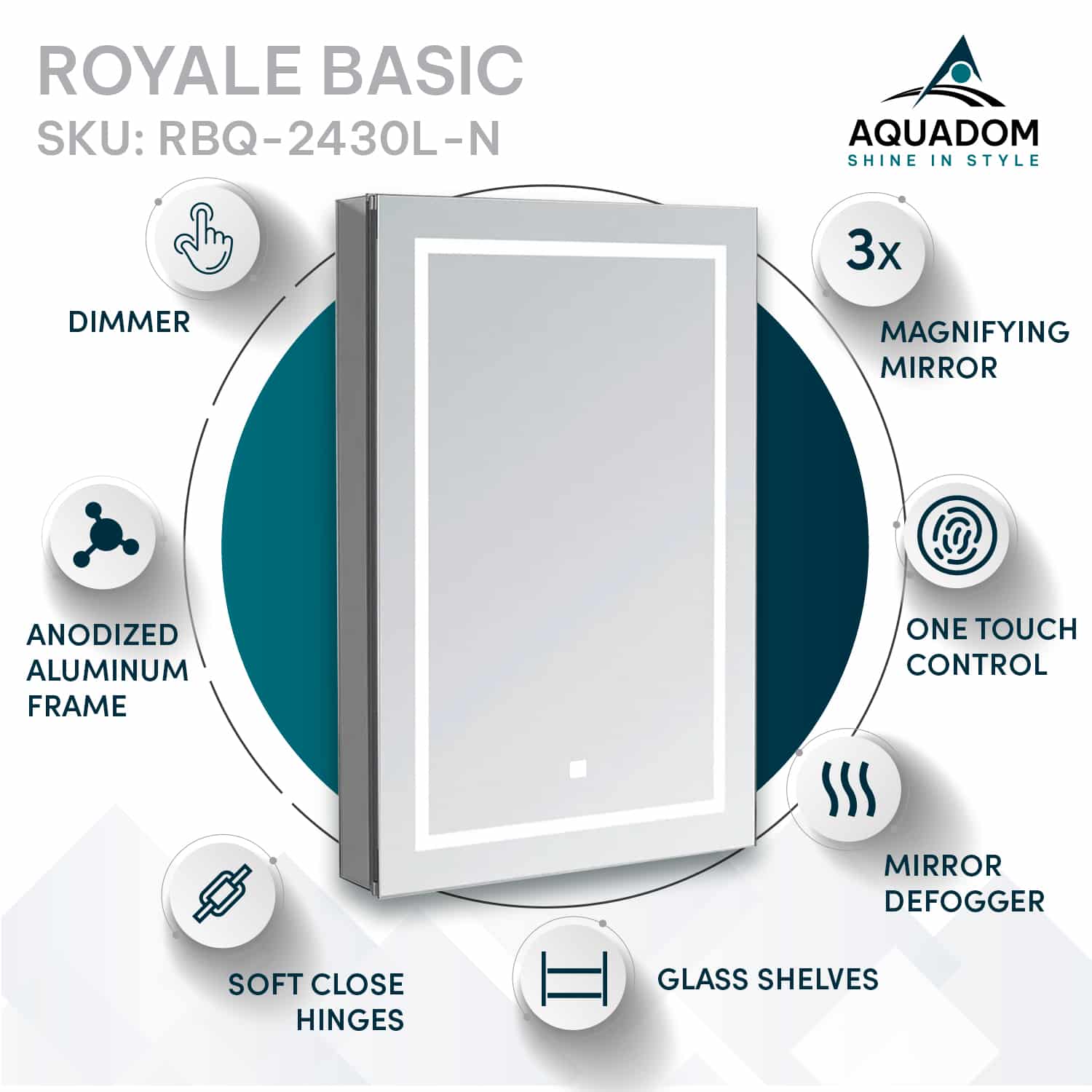 Royale Basic Q 24x30 Left Hinge LED Lighted Medicine Cabinet Royale Basic Q 24x30 Left Hinge LED Lighted Medicine Cabinet