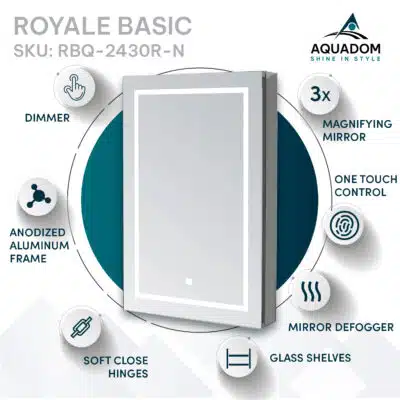 Royale Basic Q 24×30 Right Hinge LED Lighted Medicine Cabinet