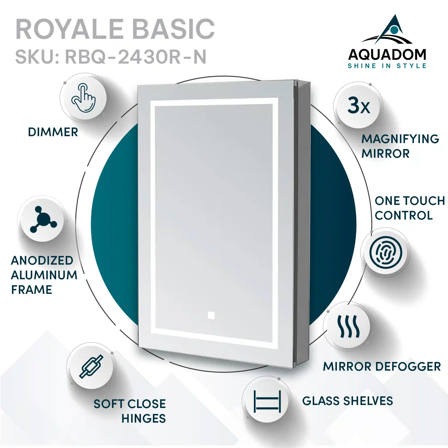 Royale Basic Q 24x30 Right Hinge LED Lighted Medicine Cabinet Royale Basic Q 24x30 Right Hinge LED Lighted Medicine Cabinet