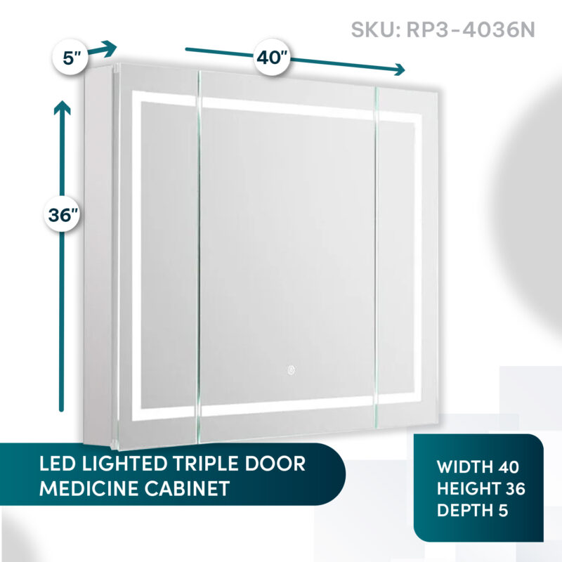 Royale Plus 40x36 LED Lighted Triple Door Medicine Cabinet