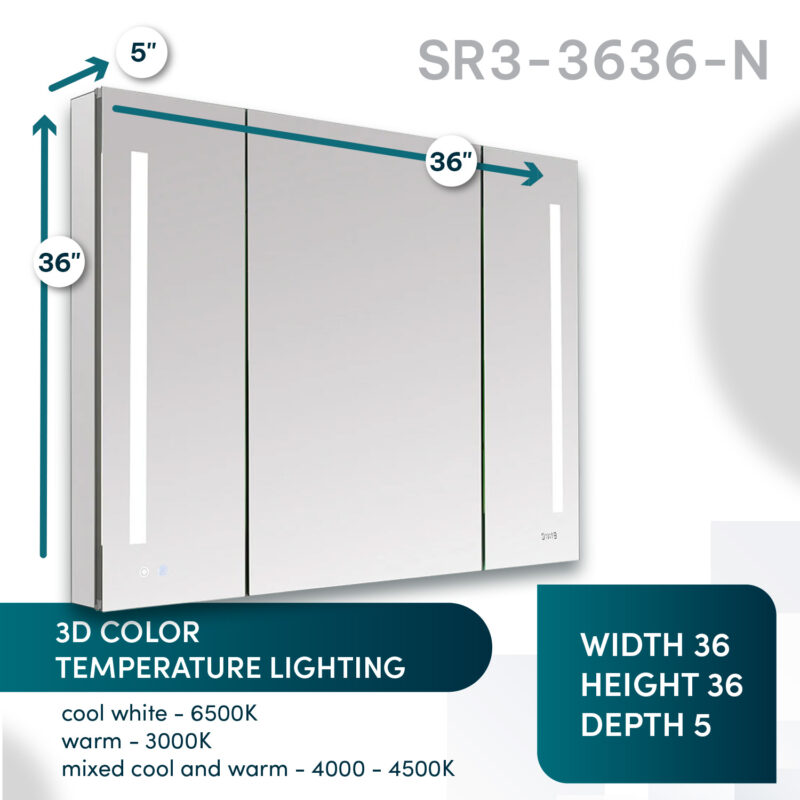 Signature Royale 36x36 LED Lighted Triple Door Medicine Cabinet