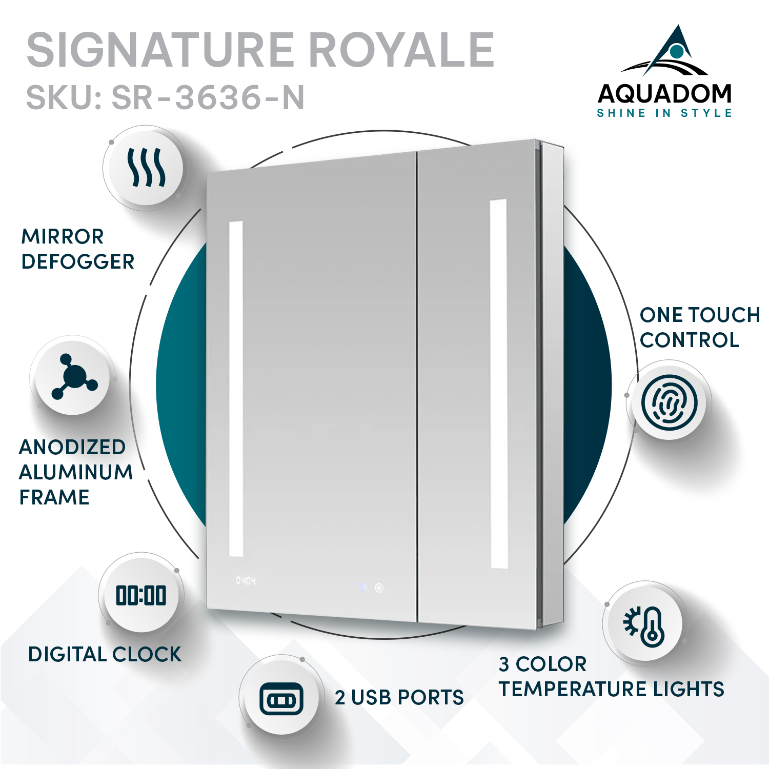 SR-3636 LED Medicine Cabinet Signature Royale (1) Signature Royale 36x36 LED Lighted Medicine Cabinet