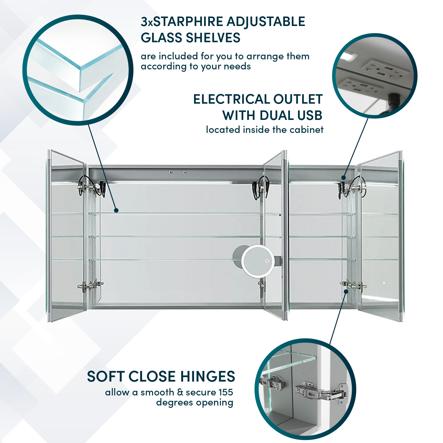 SR-6036 LED Cabinet Banner (2) Signature Royale 60x36 LED Lighted Triple Door Medicine Cabinet