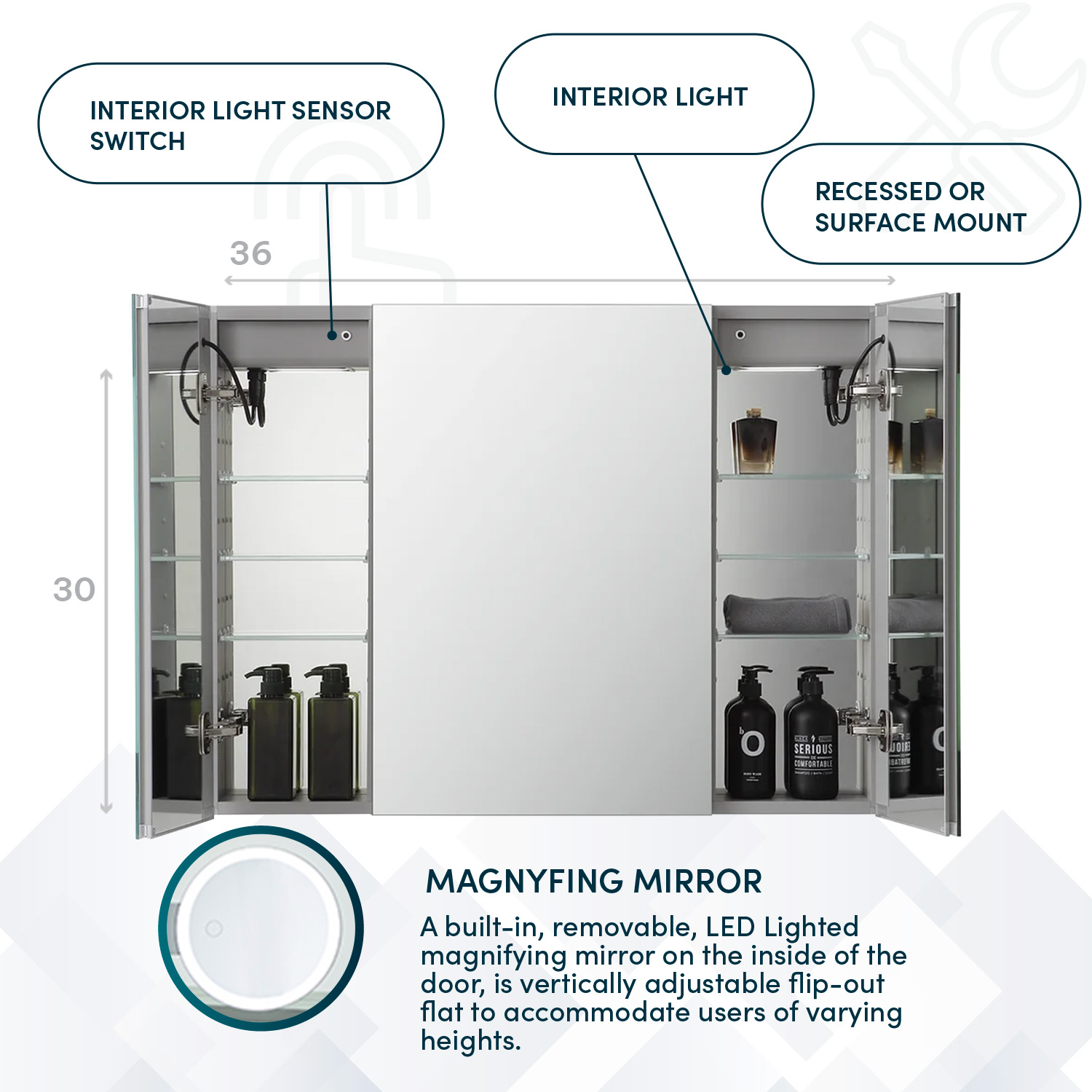 SR3-3630 Led Medicine Cabinet by Aquadom (3) SR3-3630 Led Medicine Cabinet by Aquadom (3)