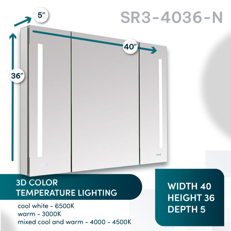 Signature Royale 40x36 LED Lighted Triple Door Medicine Cabinet