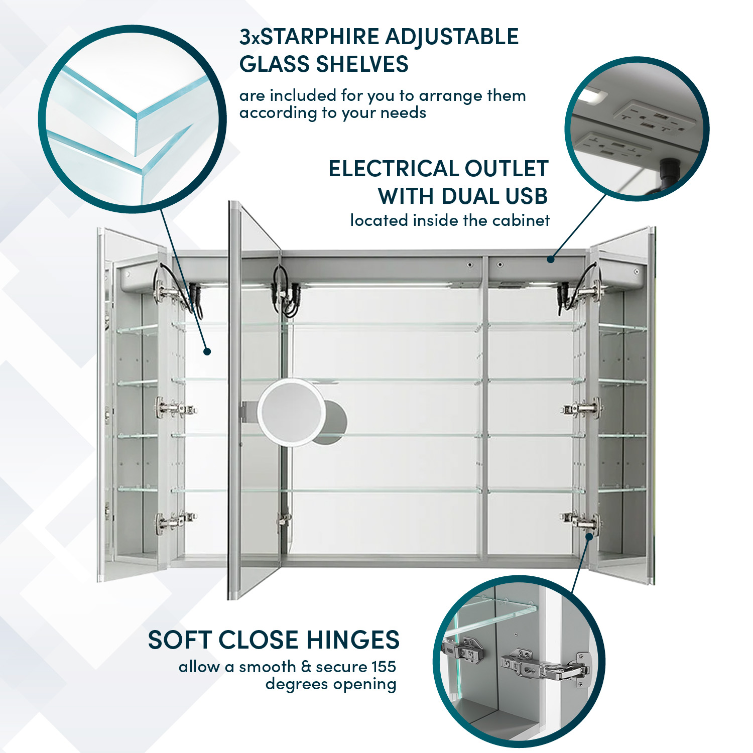 Signature Royale 48x36 LED Lighted Triple Door Medicine Cabinet