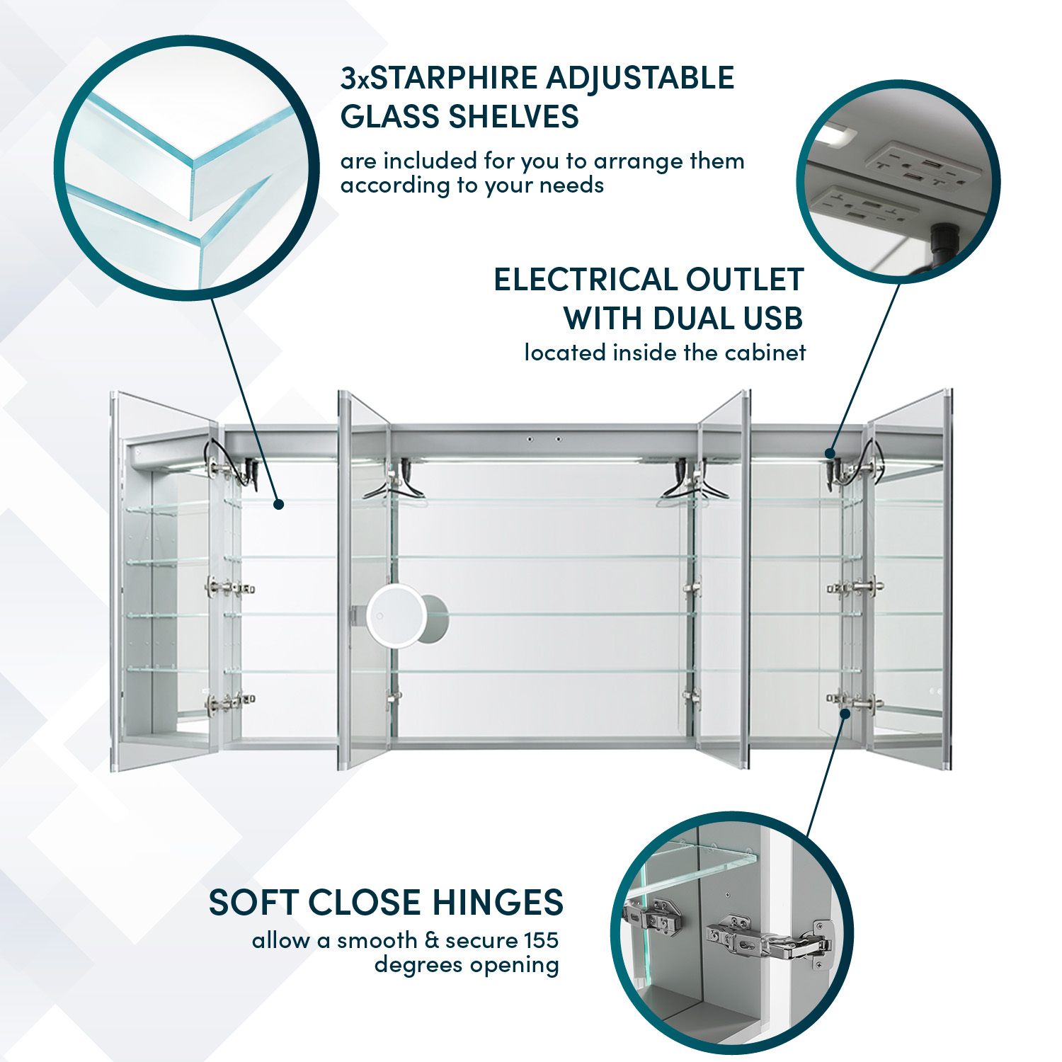 Signature Royale Large Medicine Cabinet (2) Signature Royale 72x36 LED Lighted Medicine Cabinet