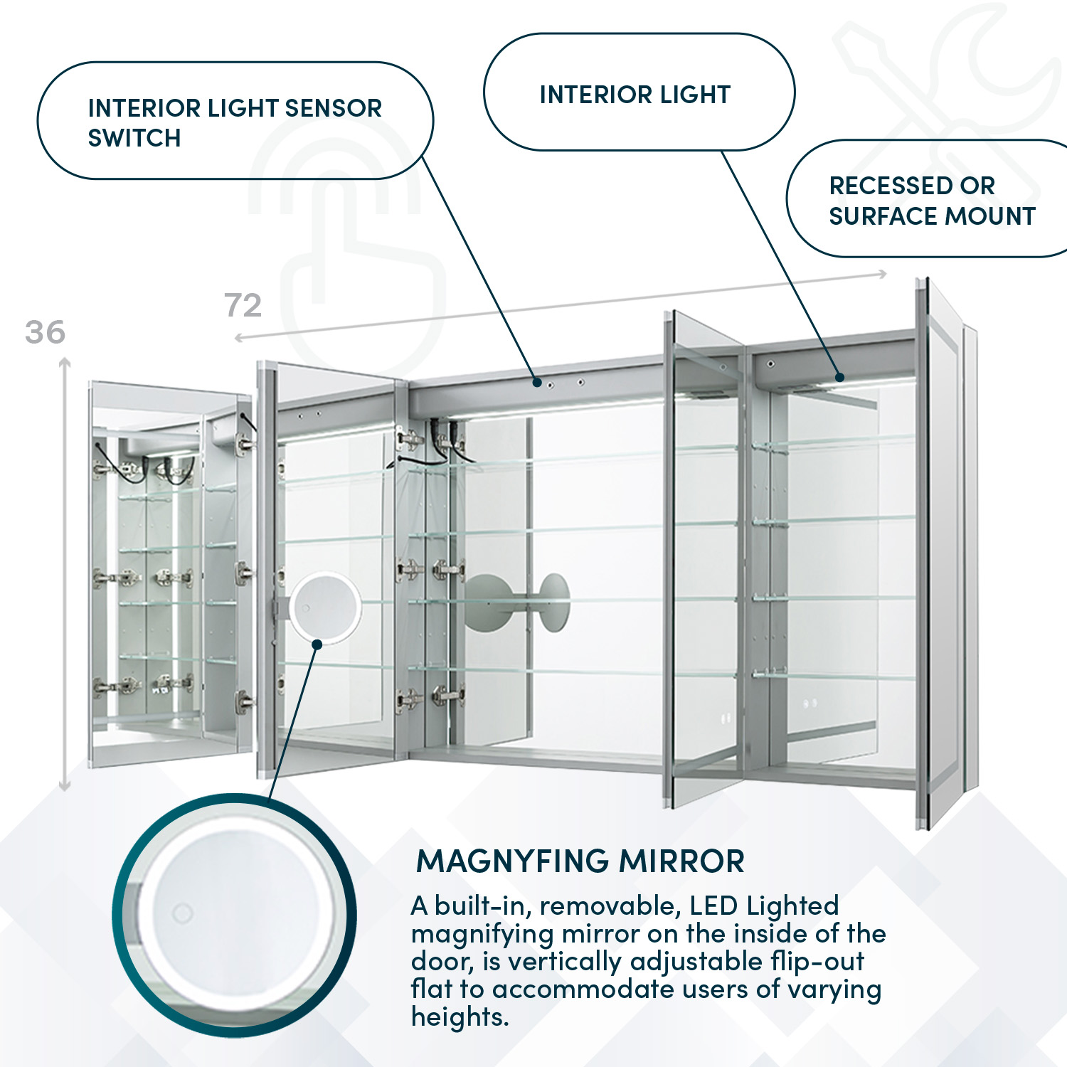 Signature Royale Large Medicine Cabinet (3) Signature Royale 72x36 LED Lighted Medicine Cabinet
