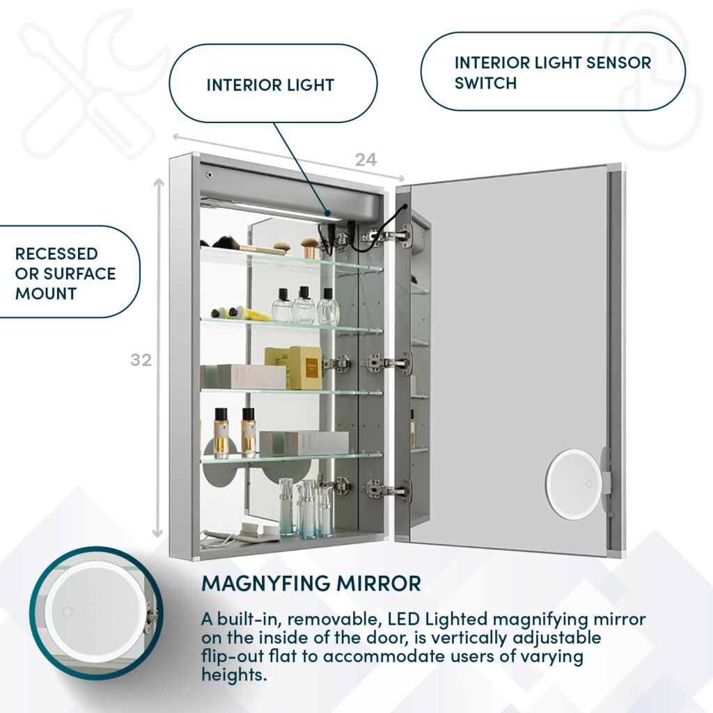 Edge Royale 24x32 Right Hinge LED Lighted Medicine Cabinet