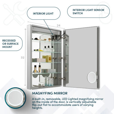 Edge Royale 24×32 Right Hinge LED Lighted Medicine Cabinet