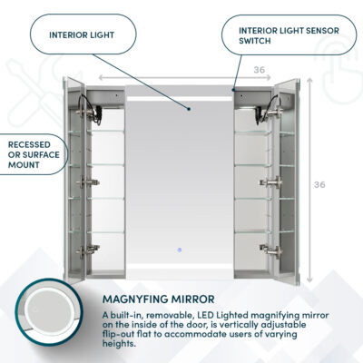 Royale Plus 36х36 LED Triple Door Lighted Medicine Cabinet