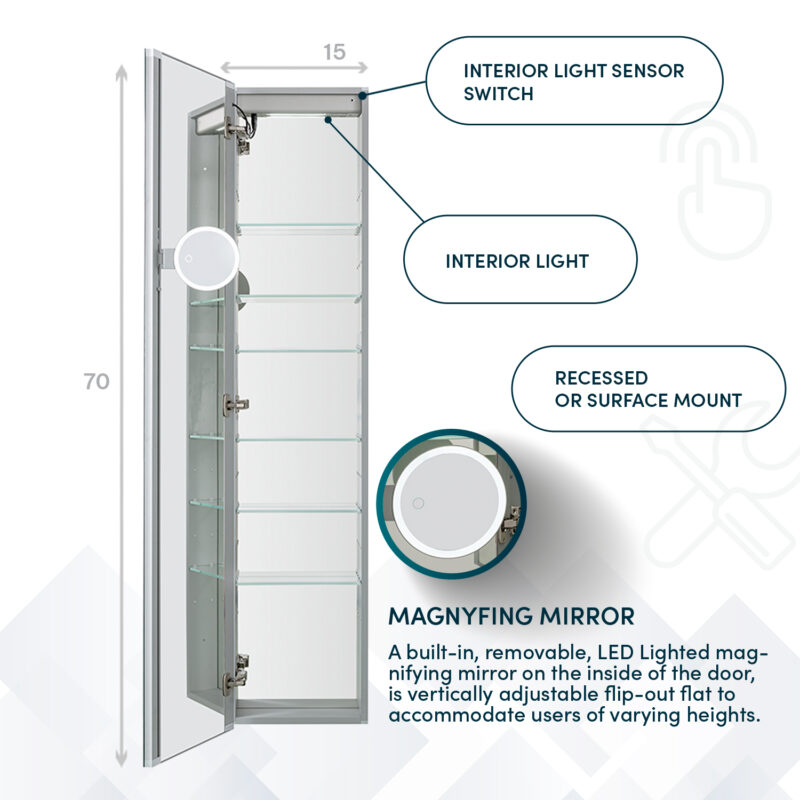 Edge Royale 15x70 Right Hinge LED Lighted Medicine Cabinet