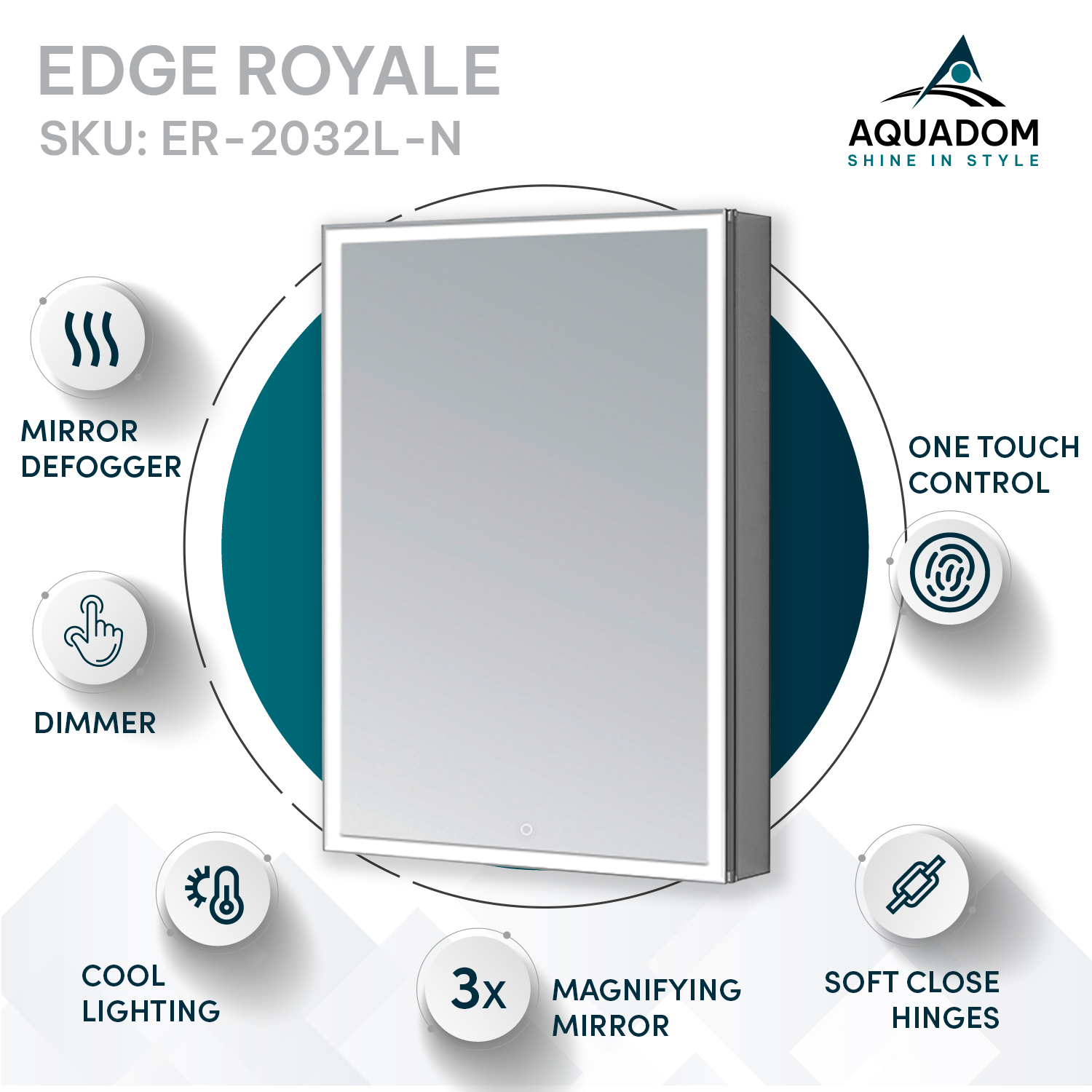 Edge Royale Medicine Cabinet Information (1) Edge Royale 20x32 Left Hinge LED Lighted Medicine Cabinet