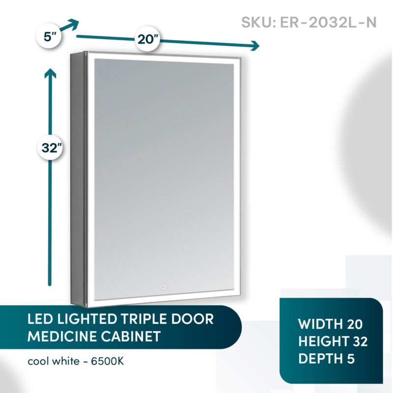 Edge Royale 20x32 Left Hinge LED Lighted Medicine Cabinet