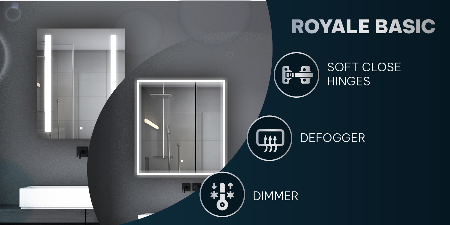 Royale Basic Q LED Medicine Cabinet Collection: Lighted Cabinets With Dimmer And Defogger