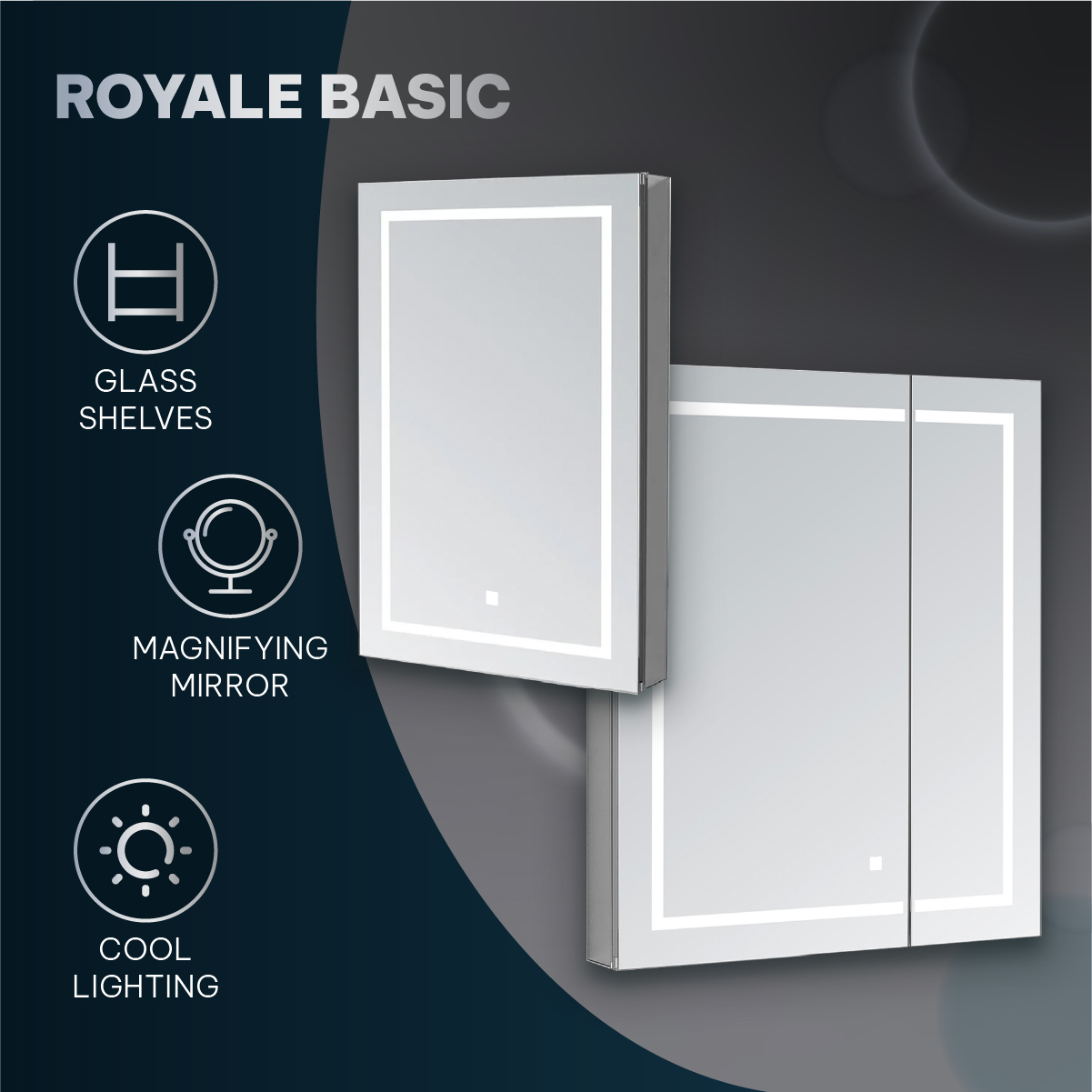 Royale Basic Q LED Medicine Cabinet Collection: Lighted Cabinets With Dimmer And Defogger