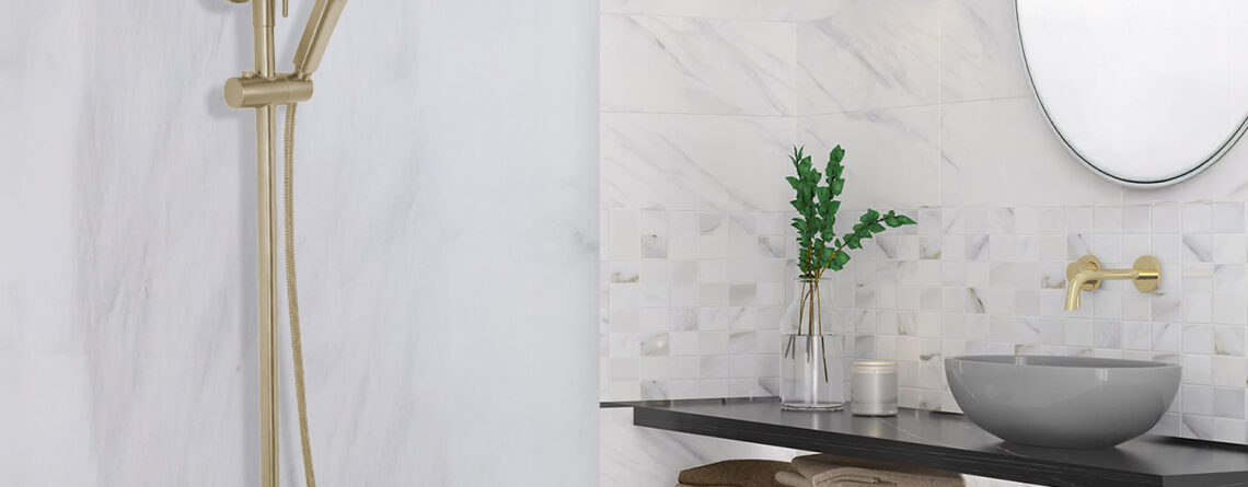 AQUADOM ZEN Three Function Thermostatic Exposed Shower Pipe System with Round 10"x1/5" Rain Shower Head, 3 Functions Hand Shower and Tub Spout, 2.5 GPM