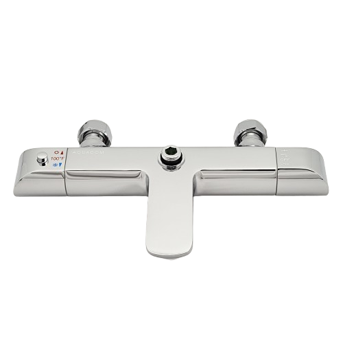 AQUADOM ZEN Three Function Thermostatic Exposed Shower System with Square 10"x10"x1/5" Rain Shower Head and 3 Functions Hand Shower and Tub Spout